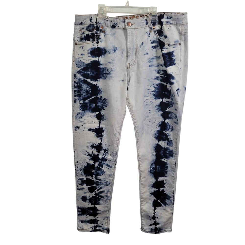 VIP Boyfriend Light Wash With Dark Blue Tie Dye Pattern Jeans Size 14 92726-1424